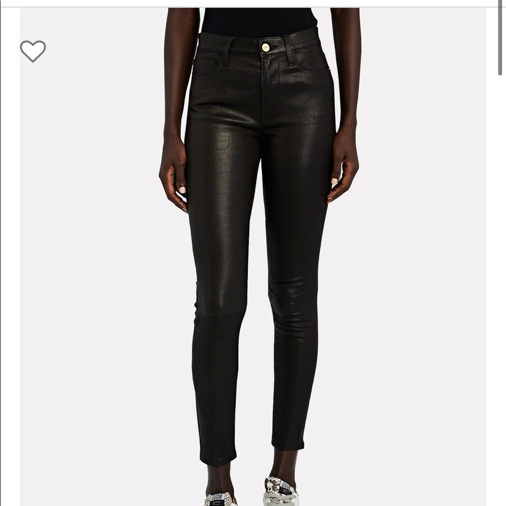 Frame brushed leather skinny jeans